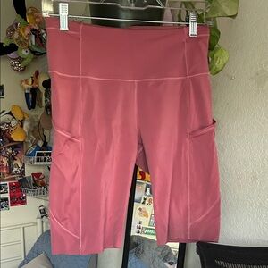 Lululemon Pink High-Waisted Biker Shorts with Pocketd